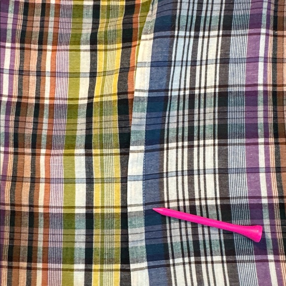 Vince Men’s Cotton Linen Plaid Button Front Shirt Purple Green Size XL READ - Picture 11 of 14